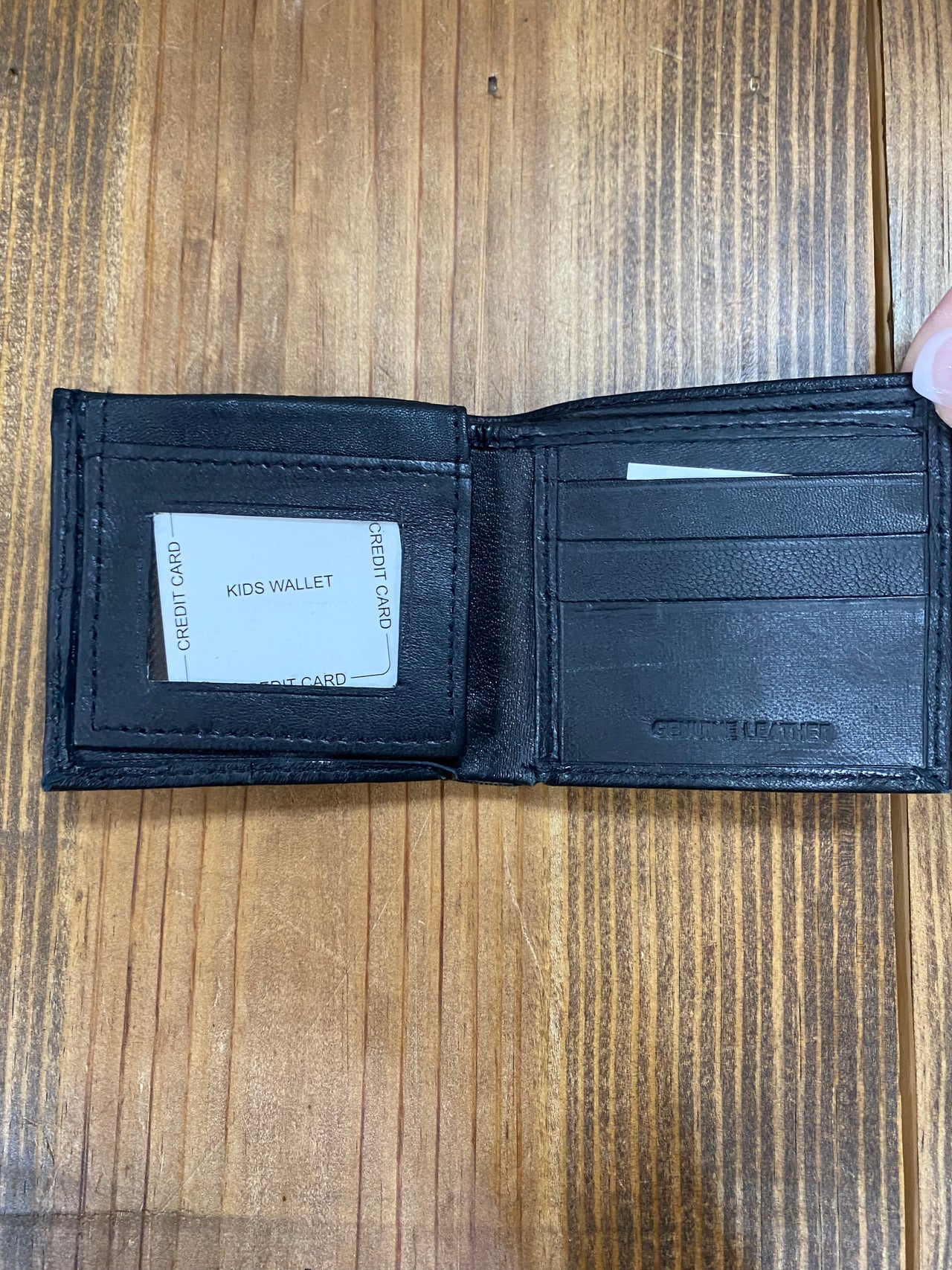Kids youth bifold black genuine leather wallet. 