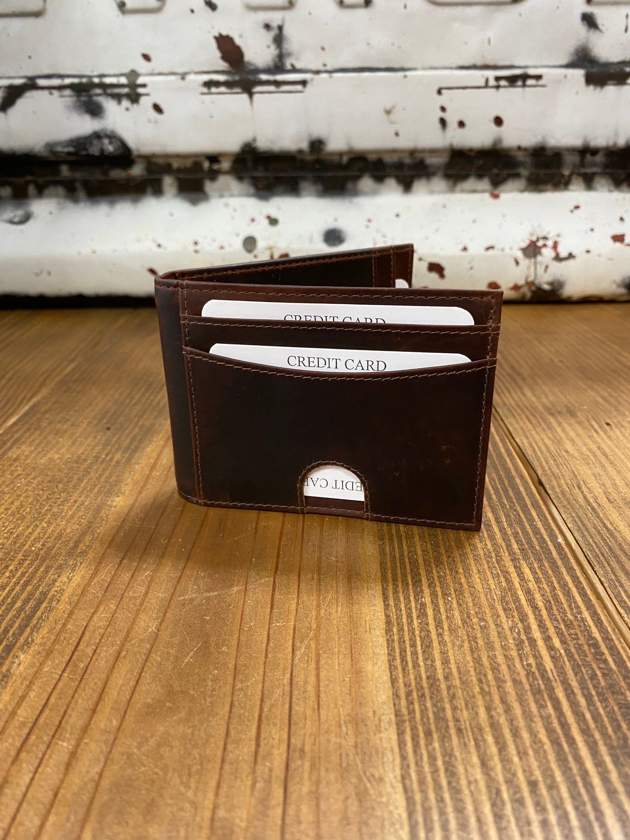 Brown genuine Leather Bi-Fold Money Clip Wallet