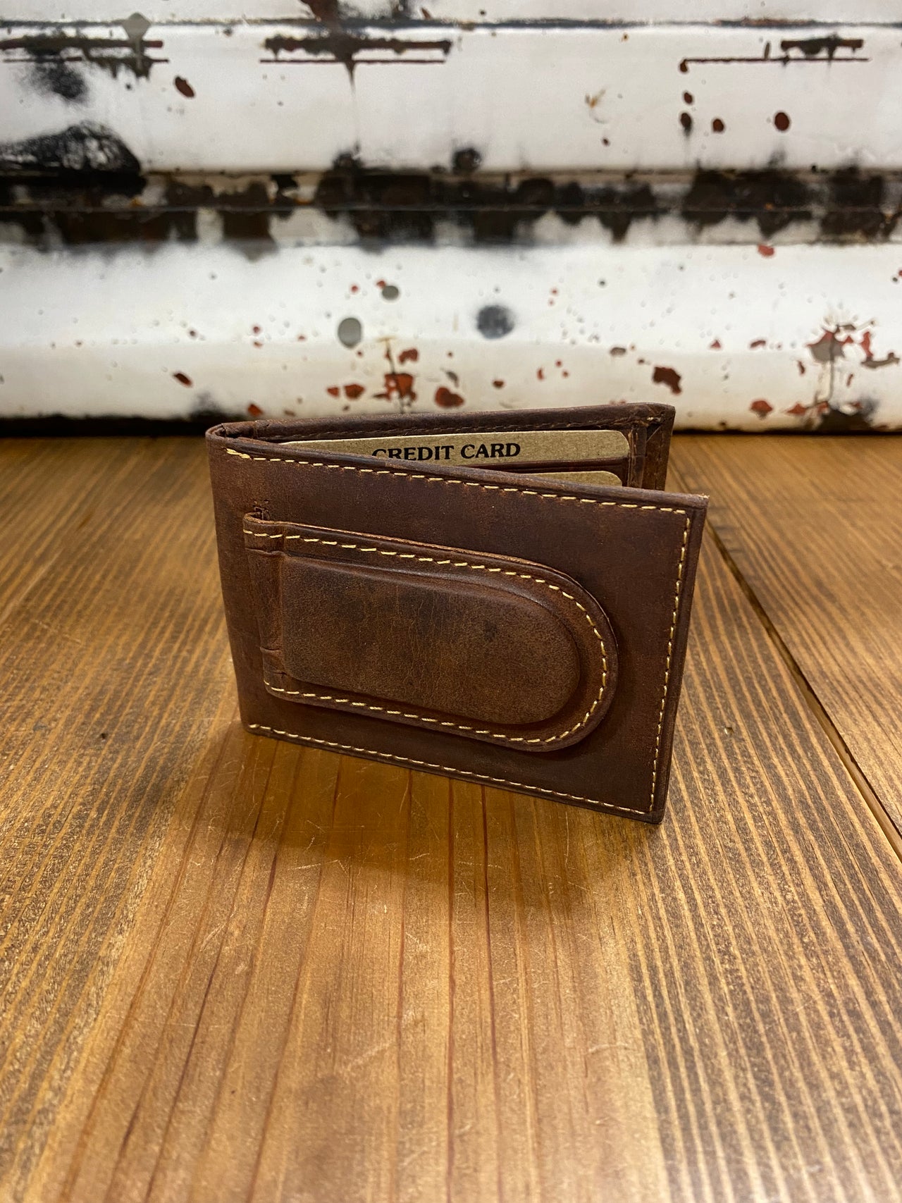 Brown Leather Bifold Wallet w. Magnetic Money Clip