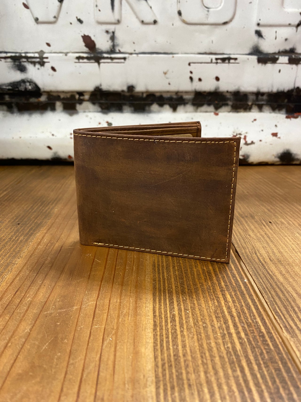 Brown Leather Bifold Flip Up Wallet