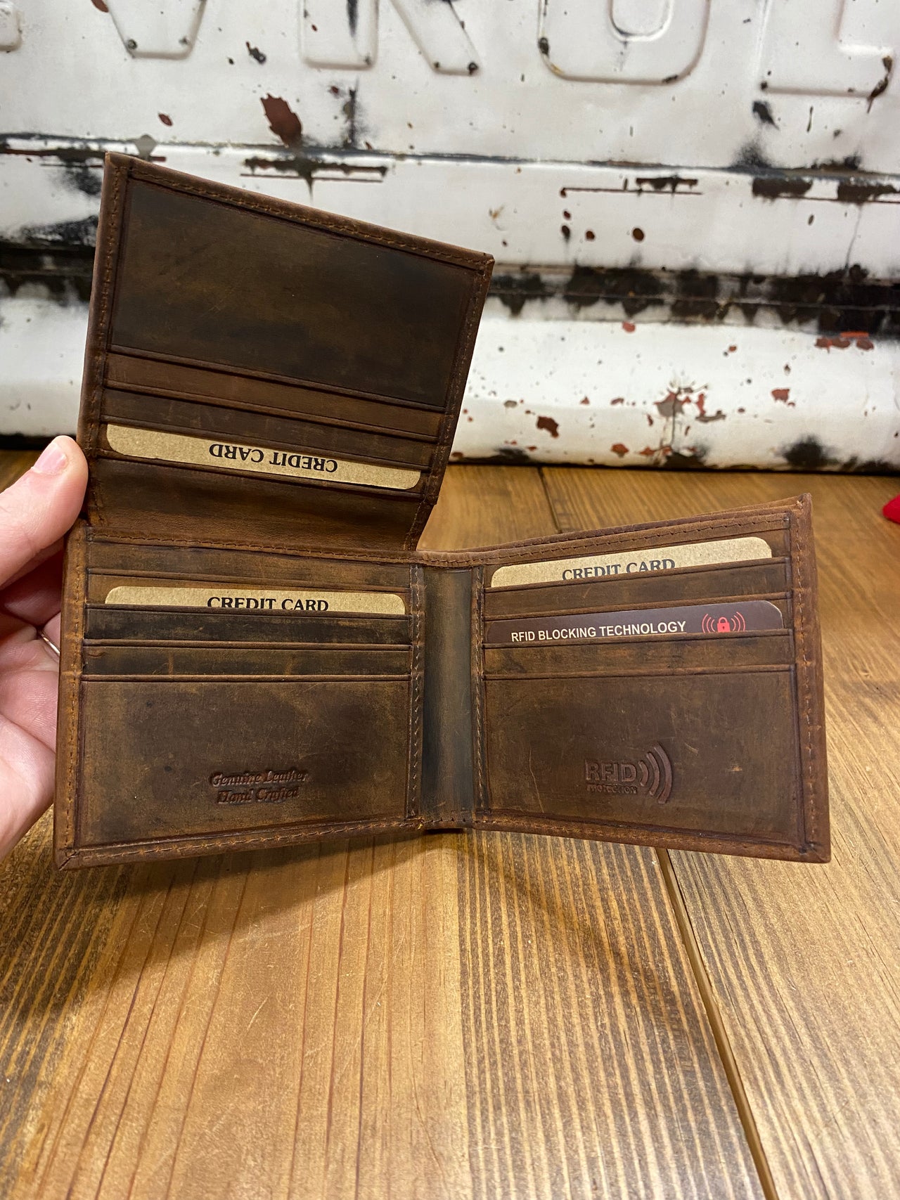 Brown Leather Bifold Flip Up Wallet
