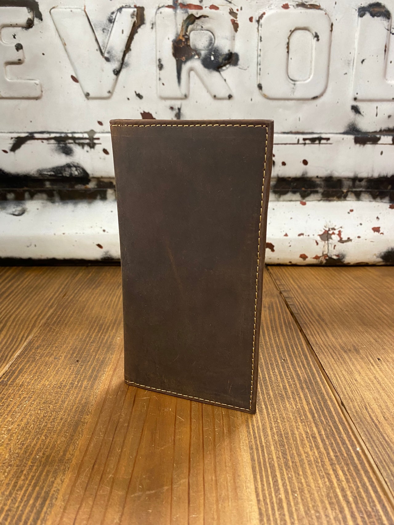 Dark Brown Leather Checkbook Wallet