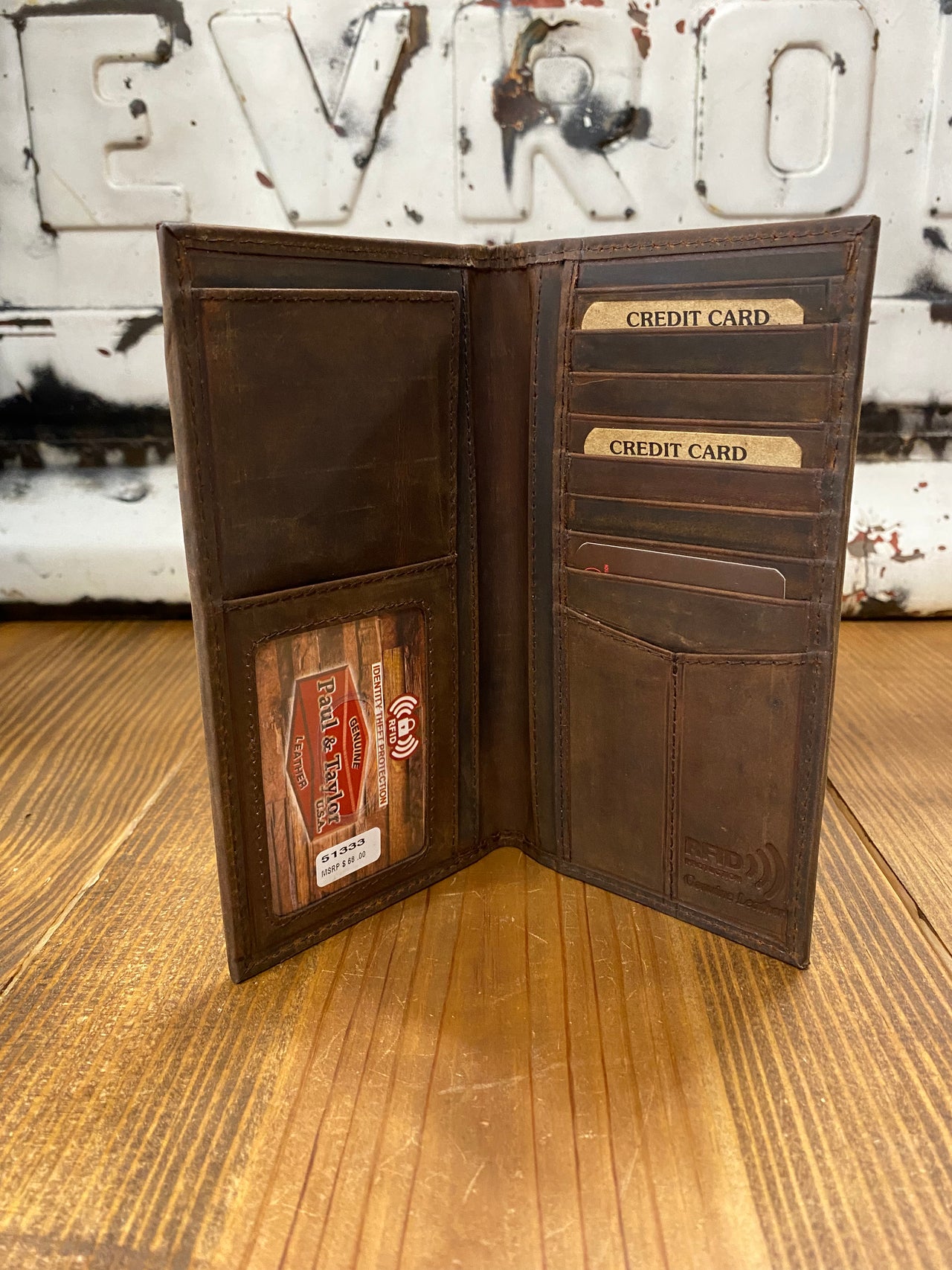 Dark Brown Leather Checkbook Wallet