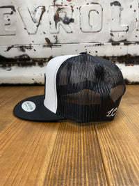 Thumbnail for Black/White/Black Reckless Soul Eagle Patch 5 Panel Cap - A stylish masterpiece with a vibrant embroidered eagle patch. Durable 5-panel construction for a snug fit. Express your bold and untamed spirit with this daring accessory, perfect for any occasion.