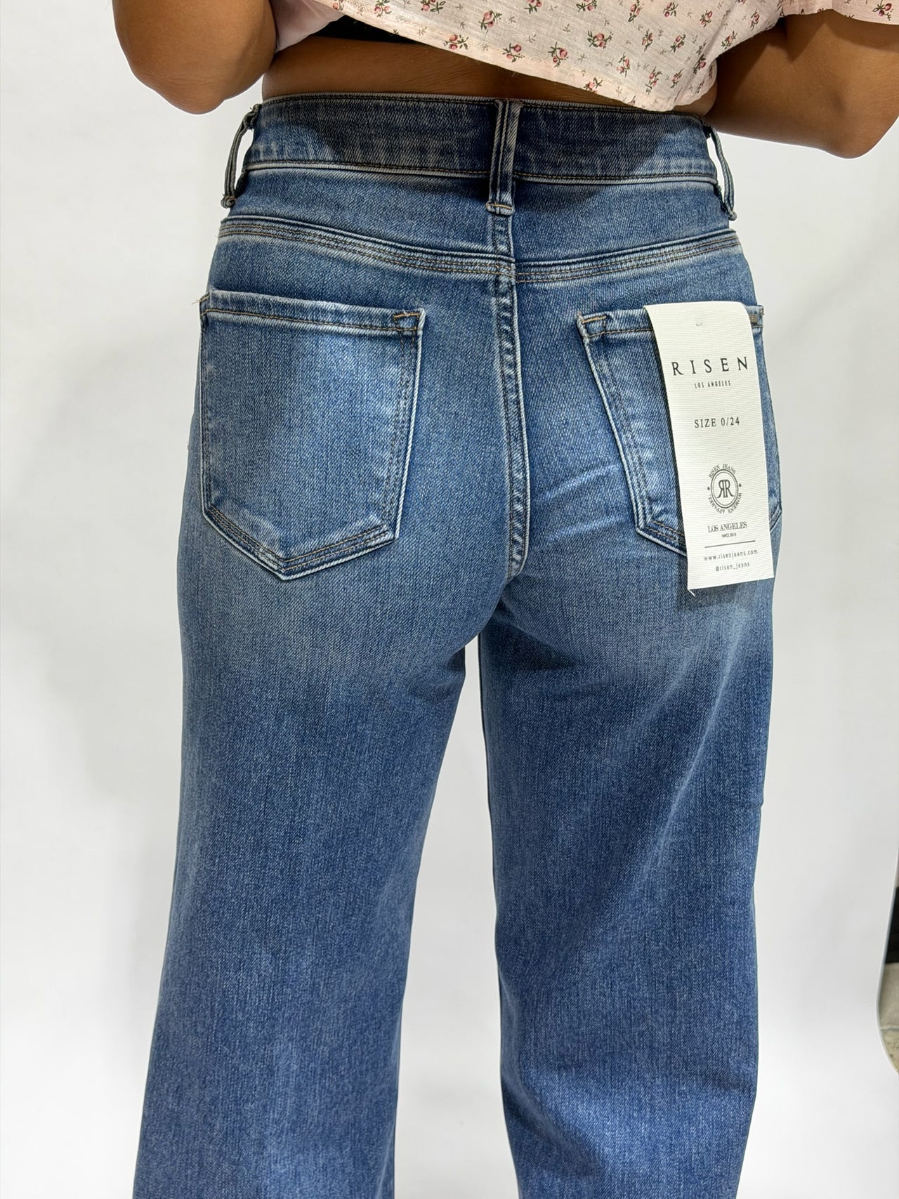 Risen Tummy Control High-Rise Crop Wide-Leg Jeans – Medium Wash
