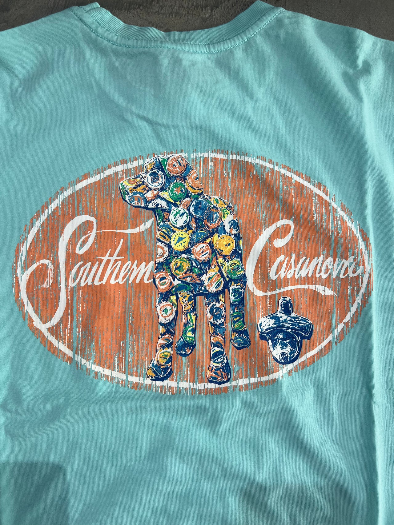 Southern Casanova Bottle Cap Logo Short Sleeve T-shirt - Turquoise Blue