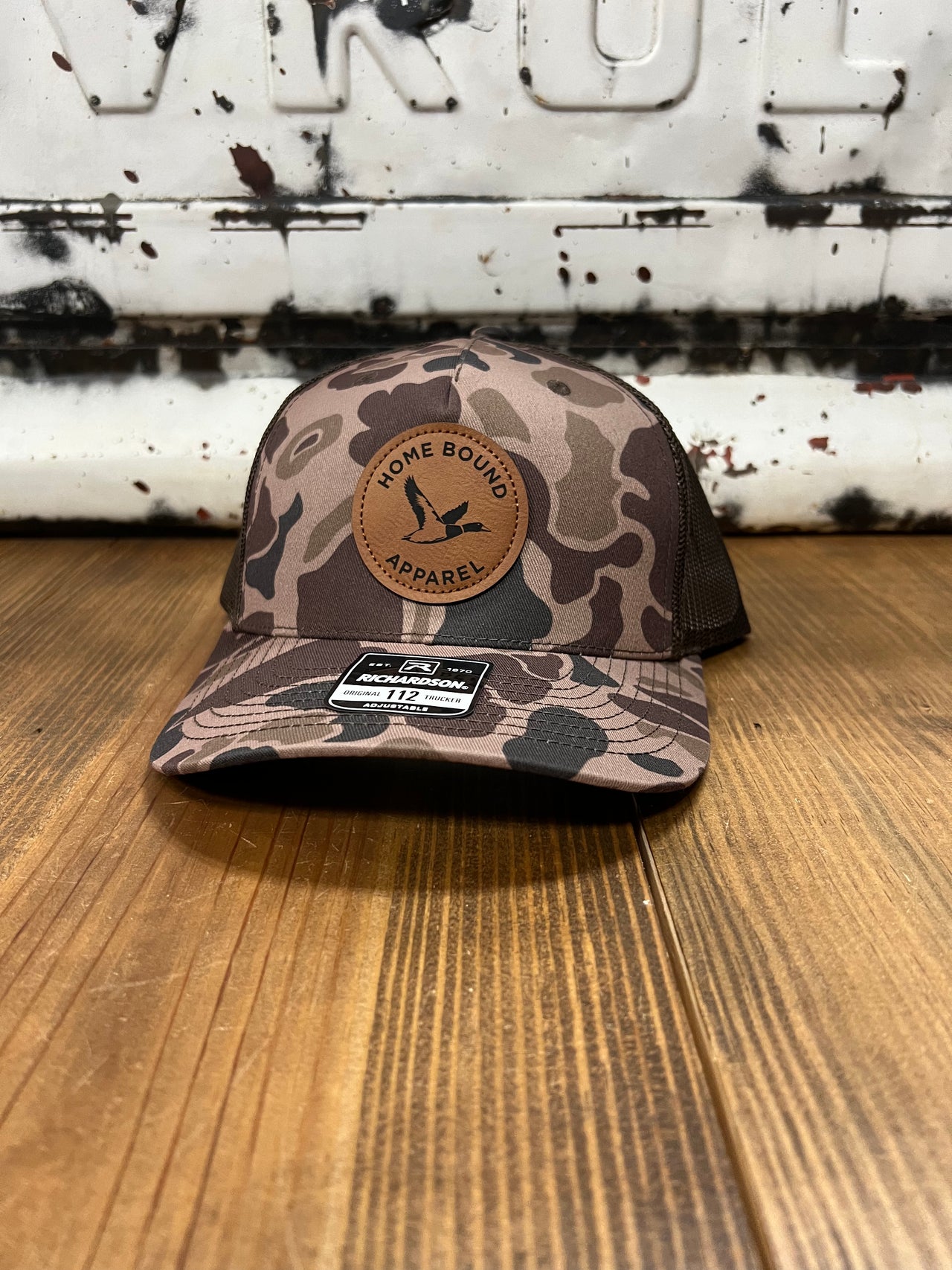 Home Bound Flying Duck Leather Patch Trucker Cap - Bark Duck Camo