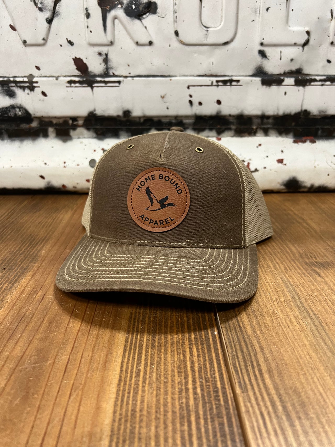 Home Bound Flying Duck Leather Patch Cap - Waxed Buck/Khaki