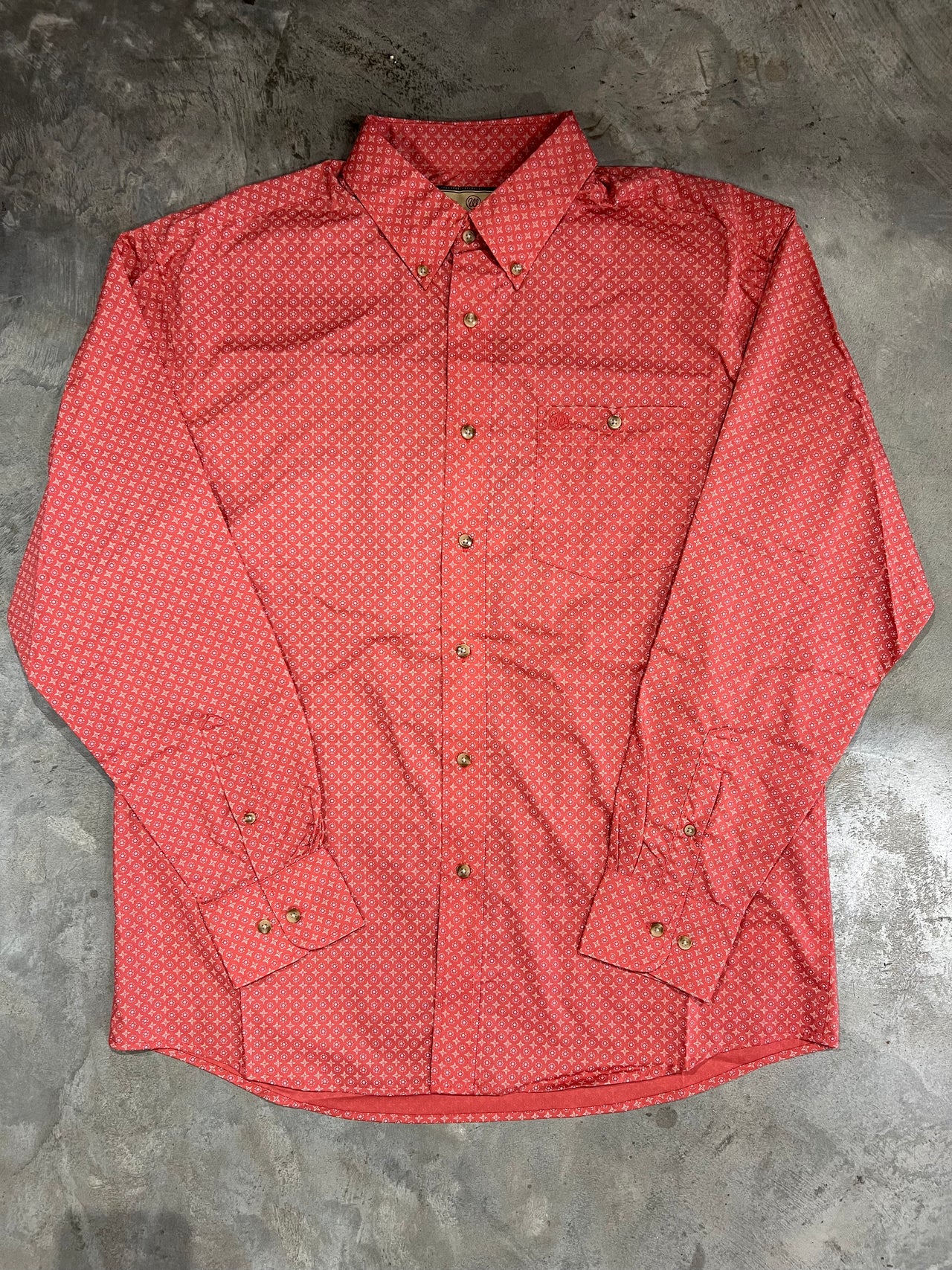 Wrangler Diamond Printed Washed Red Classic LS Button Down