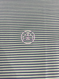 Thumbnail for A close-up image of a lime, silver, and teal striped polo shirt from Home Bound Brand, showcasing its vibrant colors and modern design.