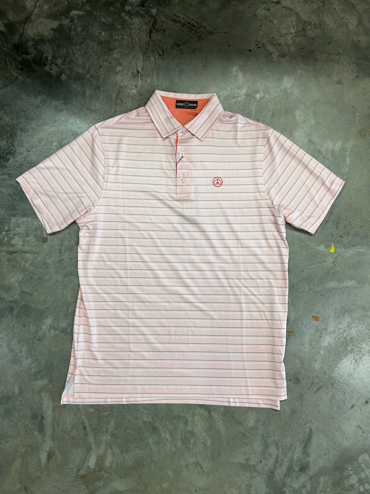 Home Bound Salmon Stripped Performance Polo