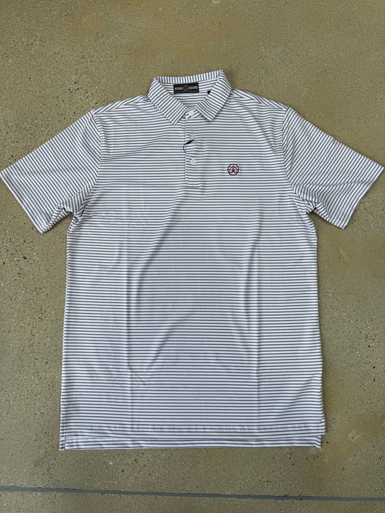 Home Bound Striped Performance Polo - White/Grey/Crimson