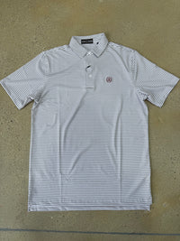 Thumbnail for Home Bound Striped Performance Polo - White/Grey/Crimson