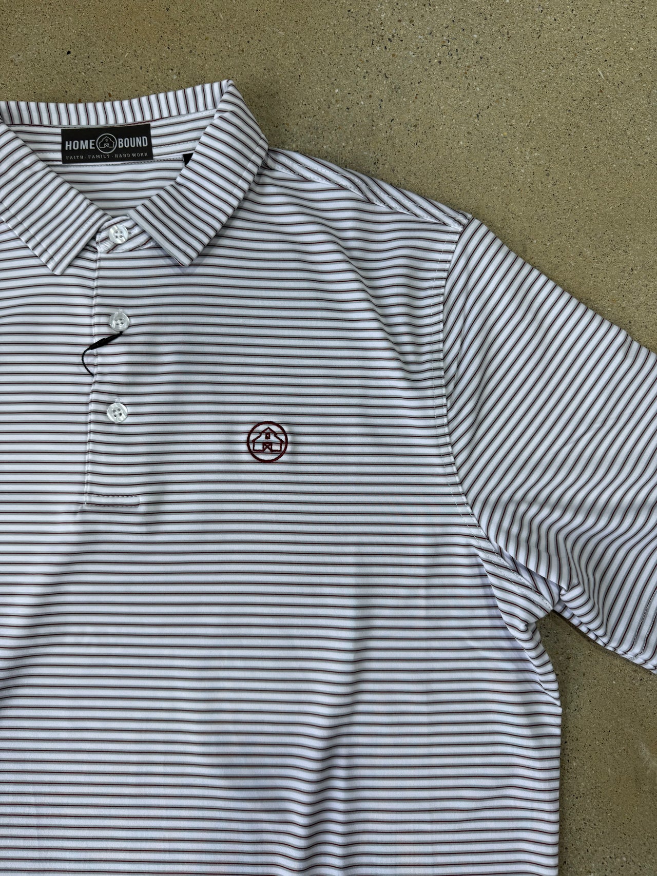 Home Bound Striped Performance Polo - White/Grey/Crimson