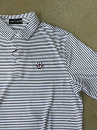Thumbnail for Home Bound Striped Performance Polo - White/Grey/Crimson