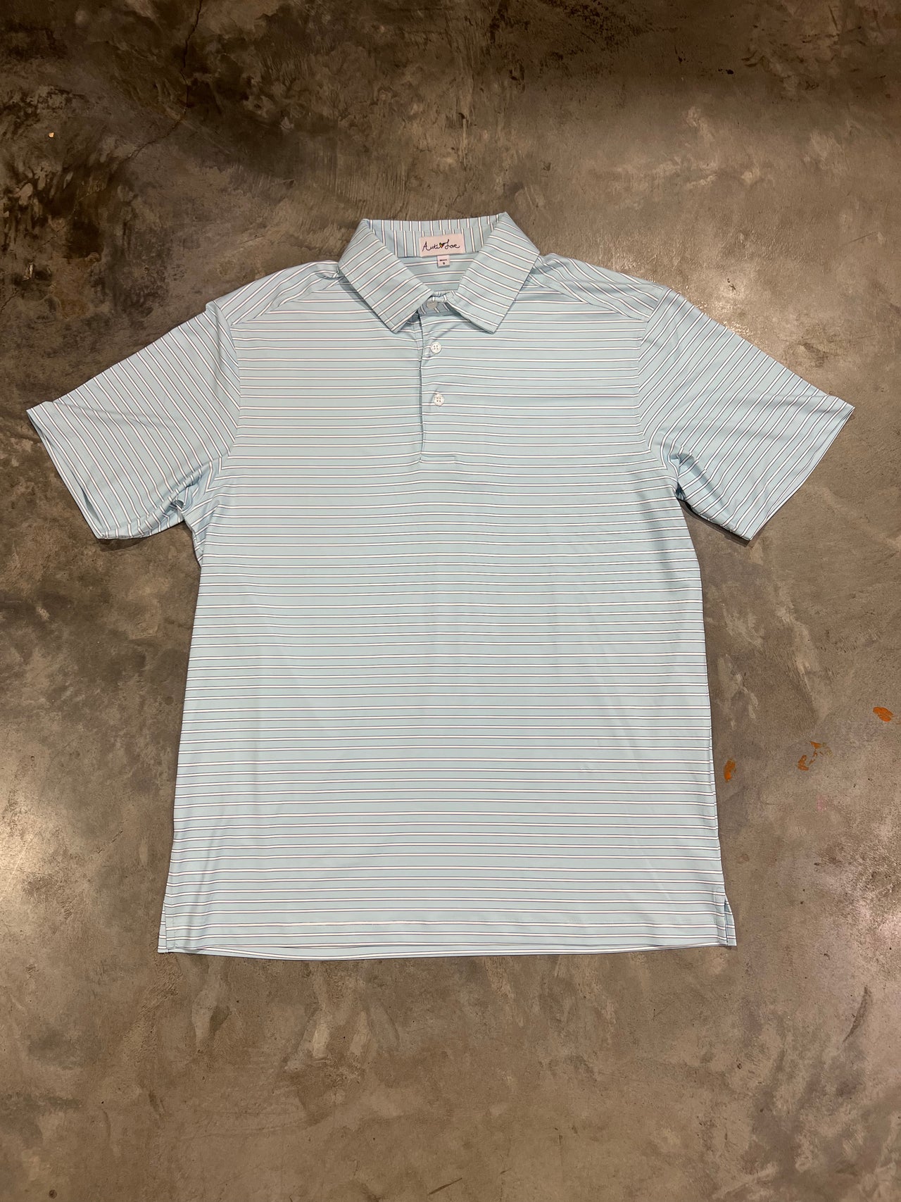 Auti Love Light Blue Striped Performance Polo - Light Blue/White