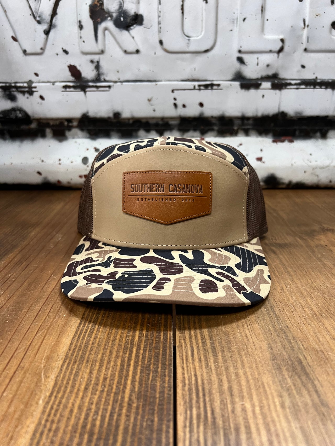 Southern Casanova Old School Camo Leather Patch Cap - Camo/Khaki