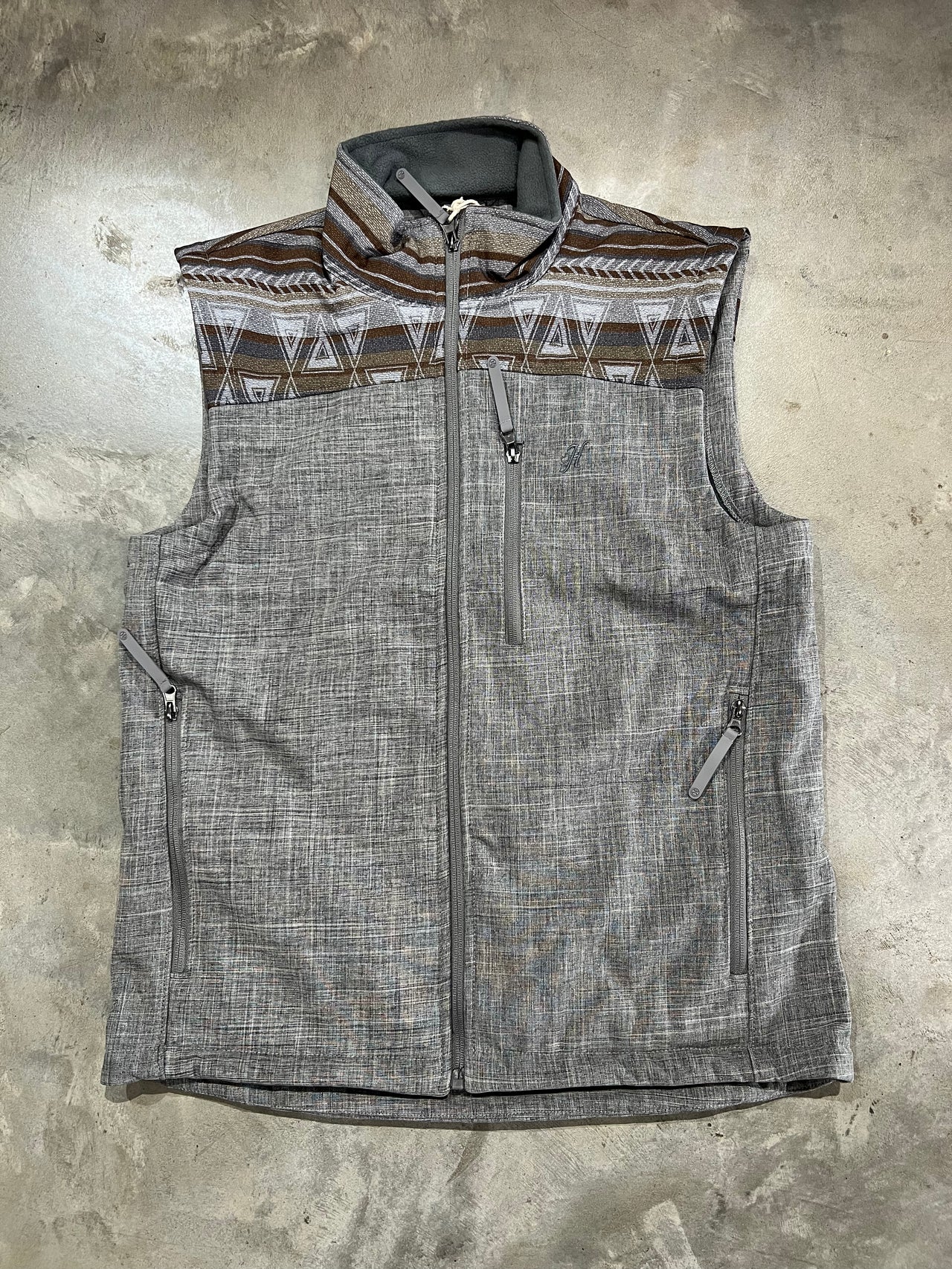 Hooey Softshell Full Zip Vest - Brown Aztec/Grey