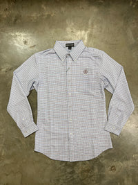 Thumbnail for Home Bound Mini Check Performance Button Down - Blue/Brown