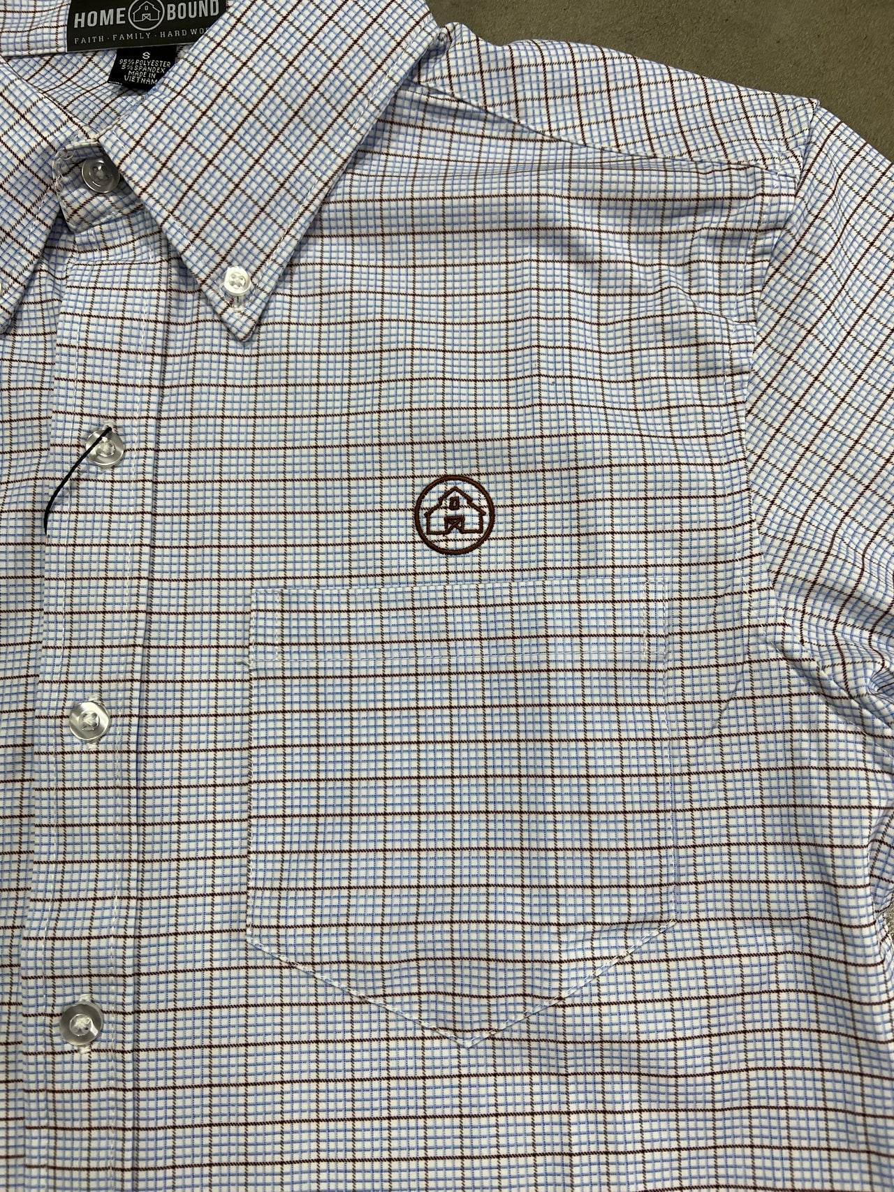 Home Bound Mini Check Performance Button Down - Blue/Brown