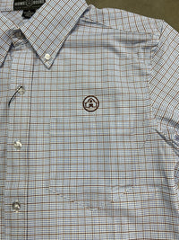 Thumbnail for Home Bound Mini Check Performance Button Down - Blue/Brown