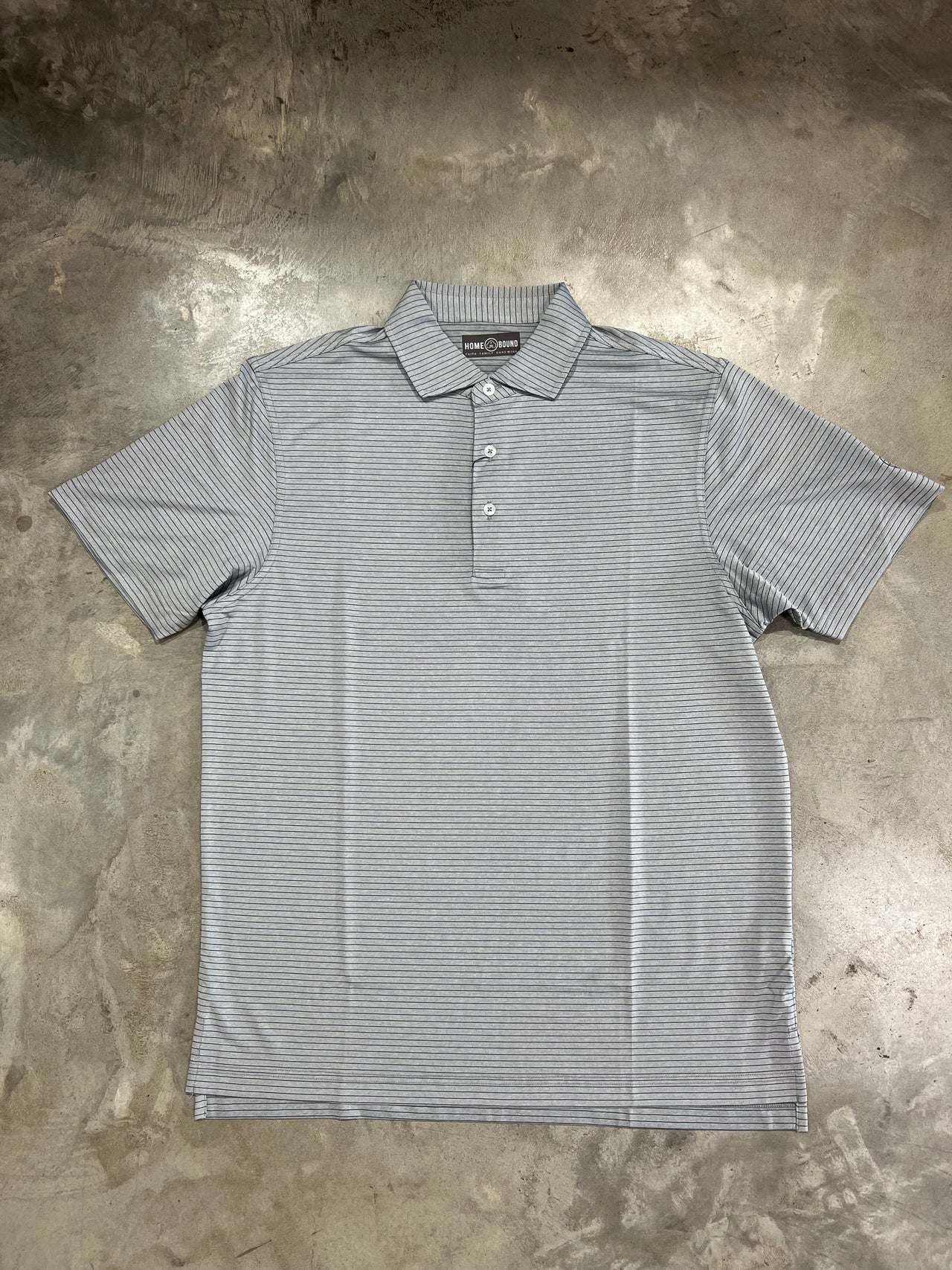 Home Bound Heather Grey Striped Polo