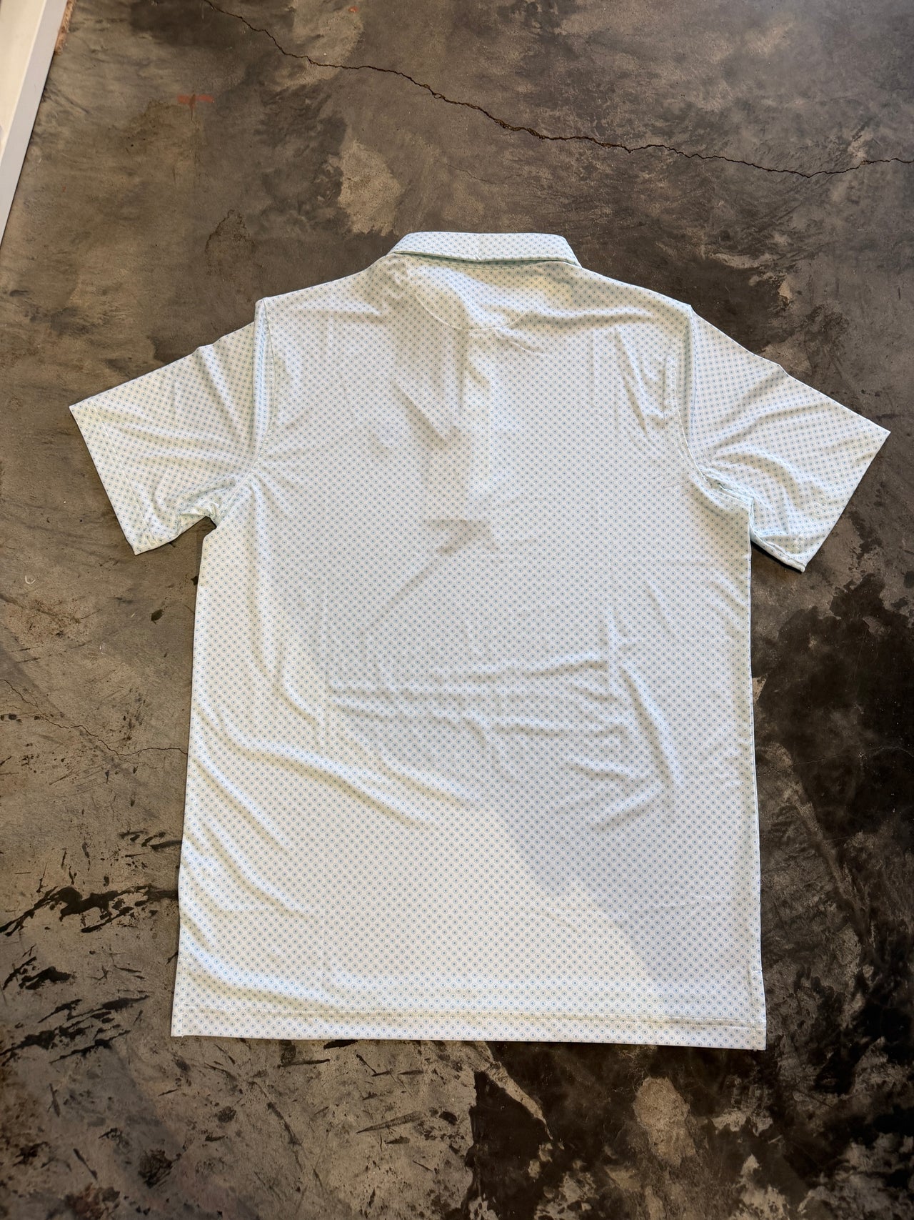 Home Bound Coastal Dot Performance Polo – White/Blue/Opal