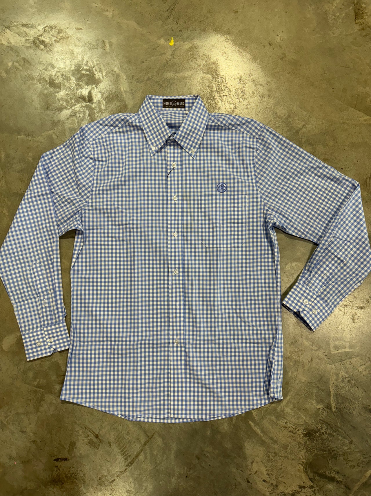 Home Bound Light Blue Gingham Performance Button Down Shirt