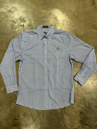 Thumbnail for Home Bound Light Blue Gingham Performance Button Down Shirt