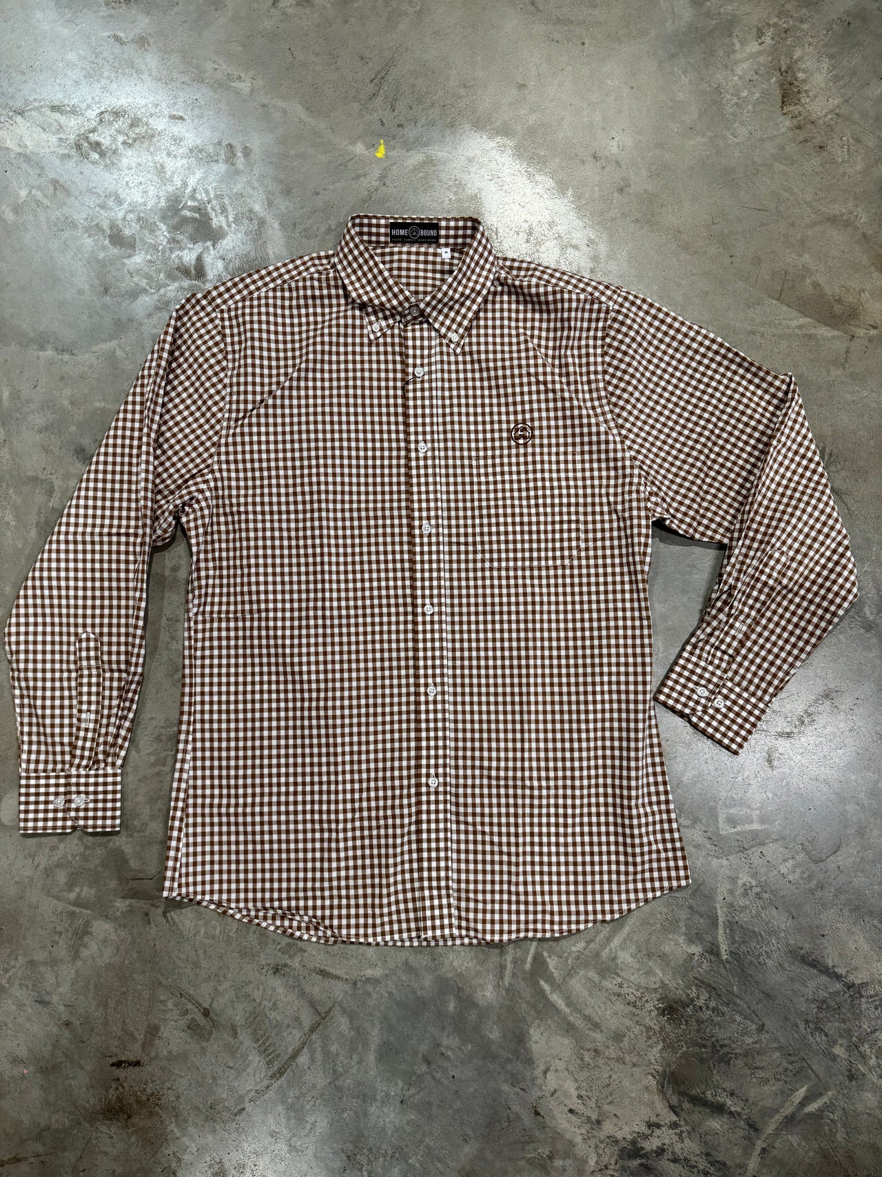 Home Bound Brown Gingham Check Cotton Button Down Shirt