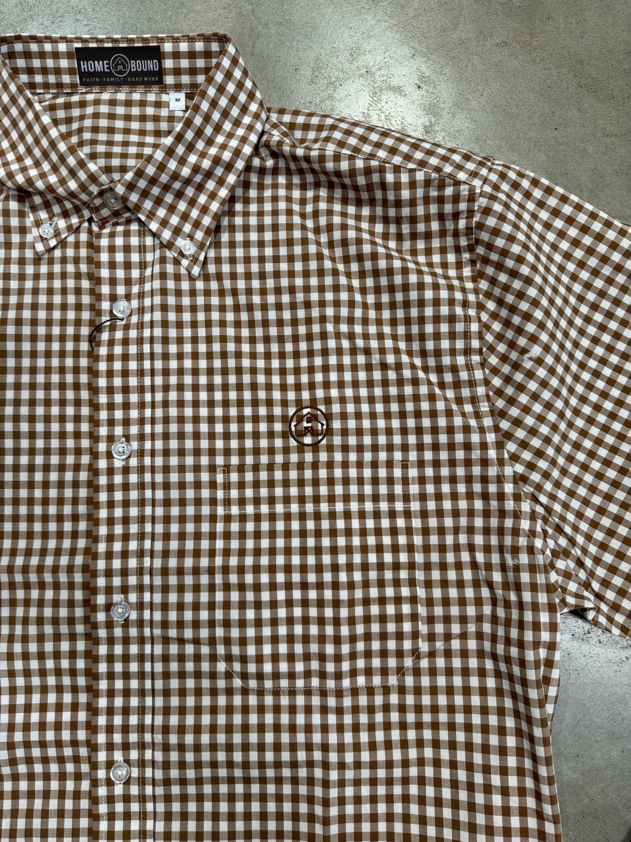 Home Bound Brown Gingham Check Cotton Button Down Shirt