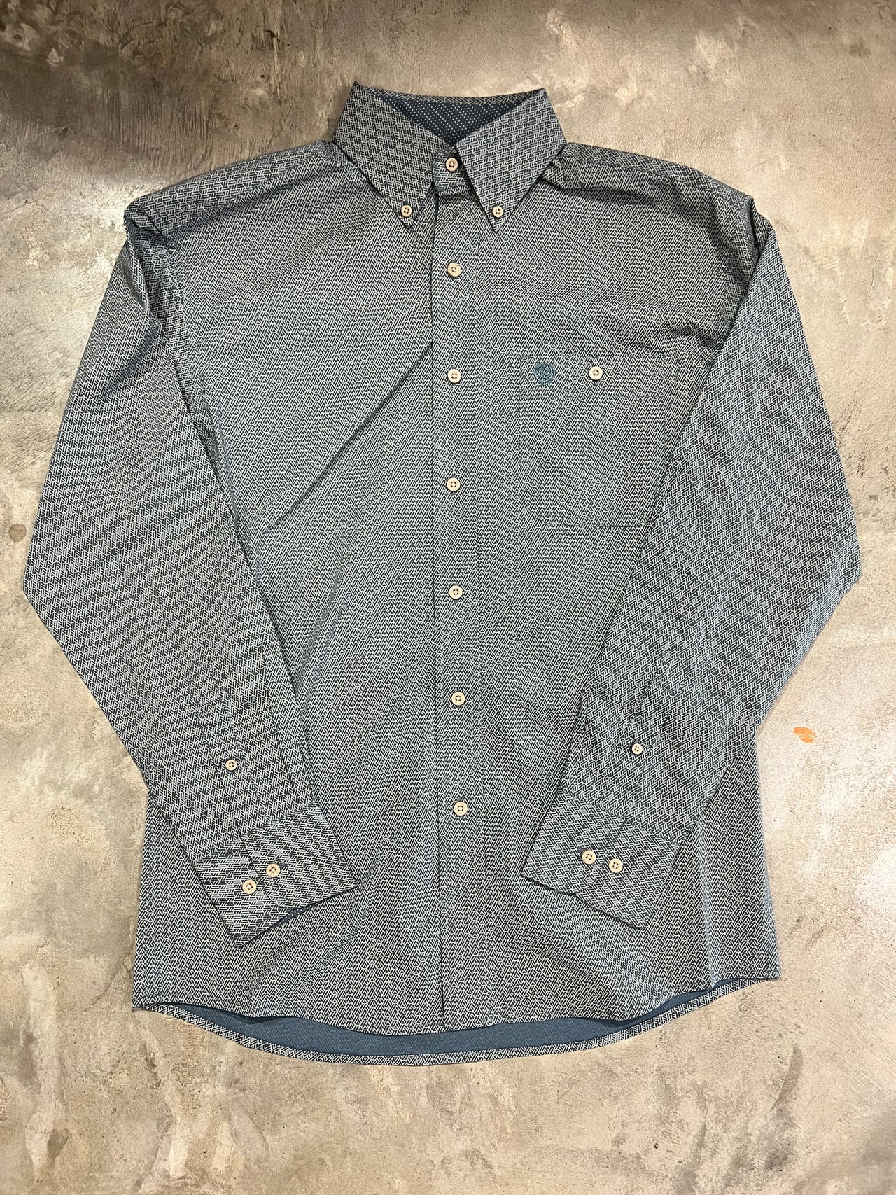Wrangler Geometric LS Button Down - Slate Blue/White