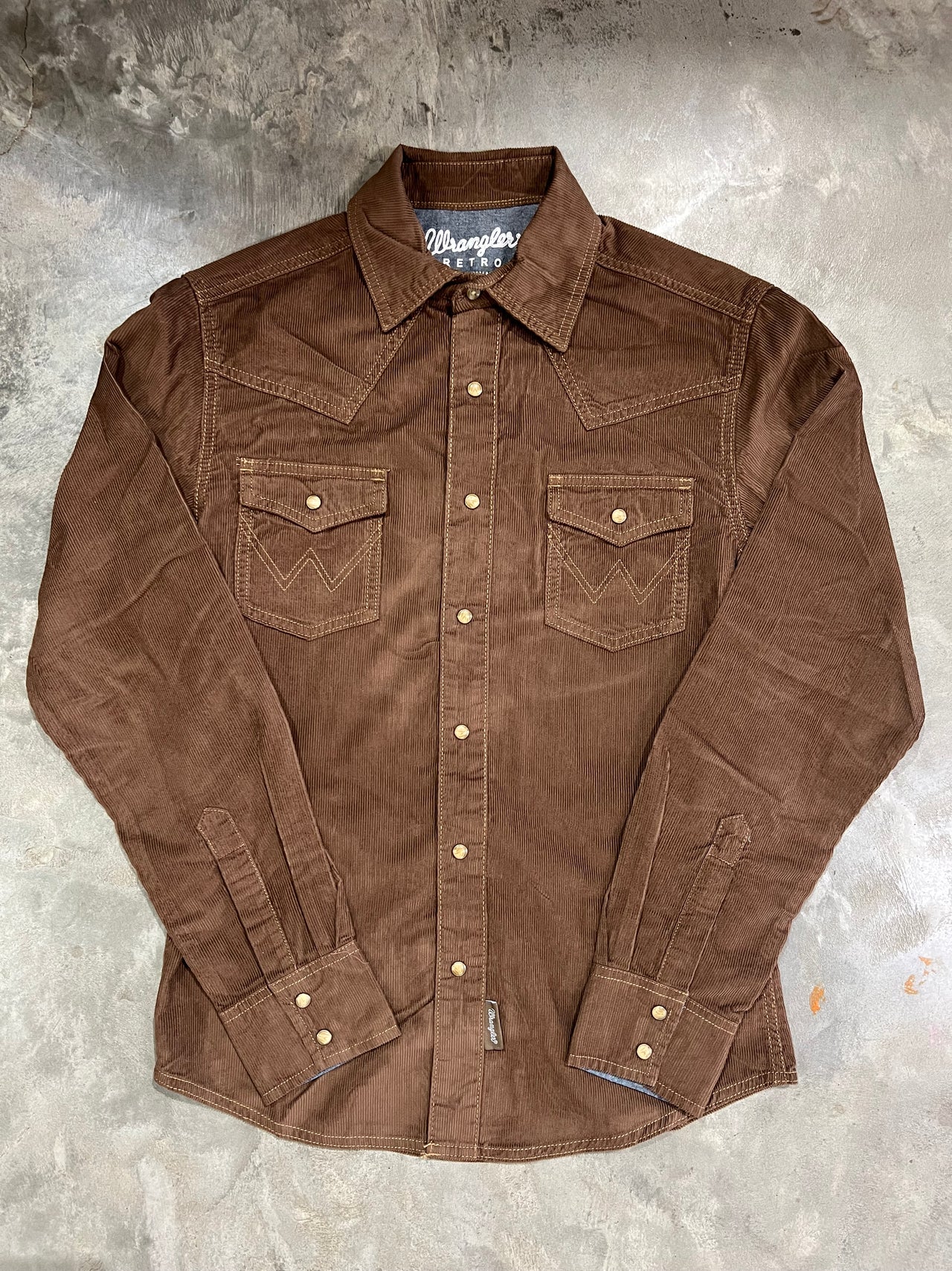 Wrangler Dark Brown Corduroy LS Pearl Button Down