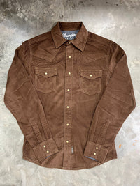 Thumbnail for Wrangler Dark Brown Corduroy LS Pearl Button Down