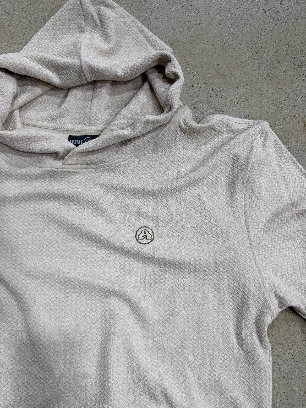 Home Bound Waffle Textured Lightweight Hoodie – Beige