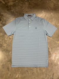 Thumbnail for Home Bound Multi-Stripe Performance Polo - Captain Blue/Airy Blue/White