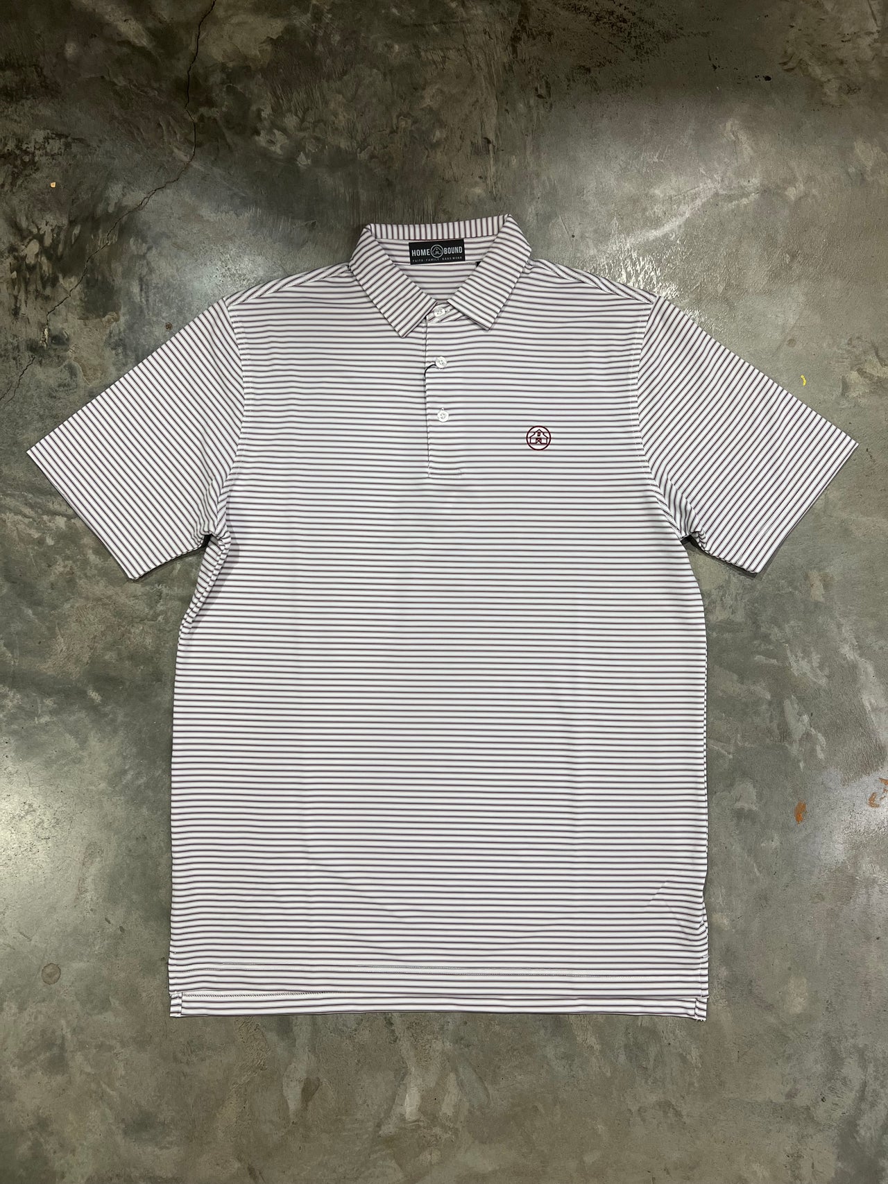 Home Bound Striped Performance Polo - White/Grey/Crimson