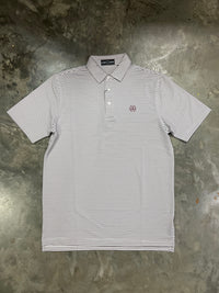 Thumbnail for Home Bound Striped Performance Polo - White/Grey/Crimson