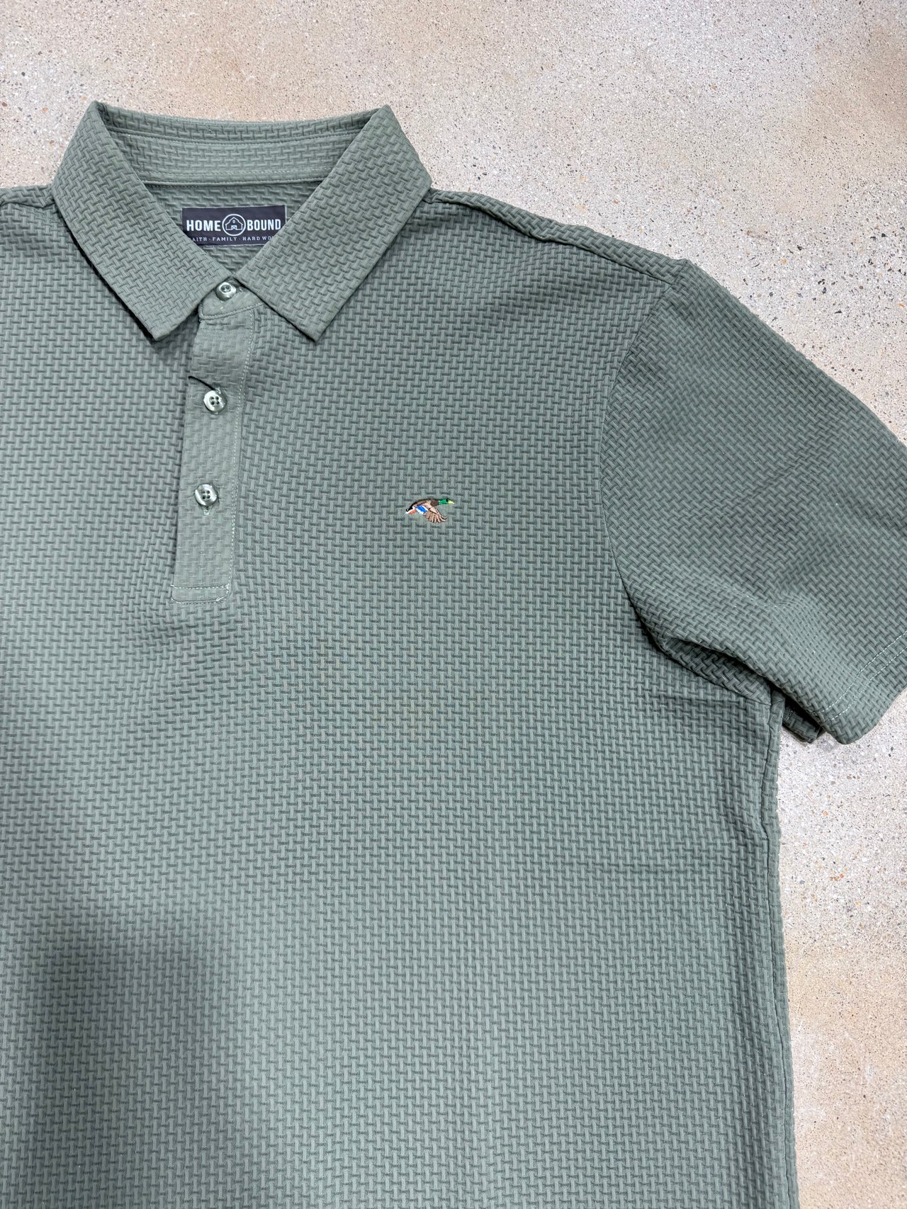 Home Bound Men’s Waffle Texture Seamless Performance Polo – Light Olive