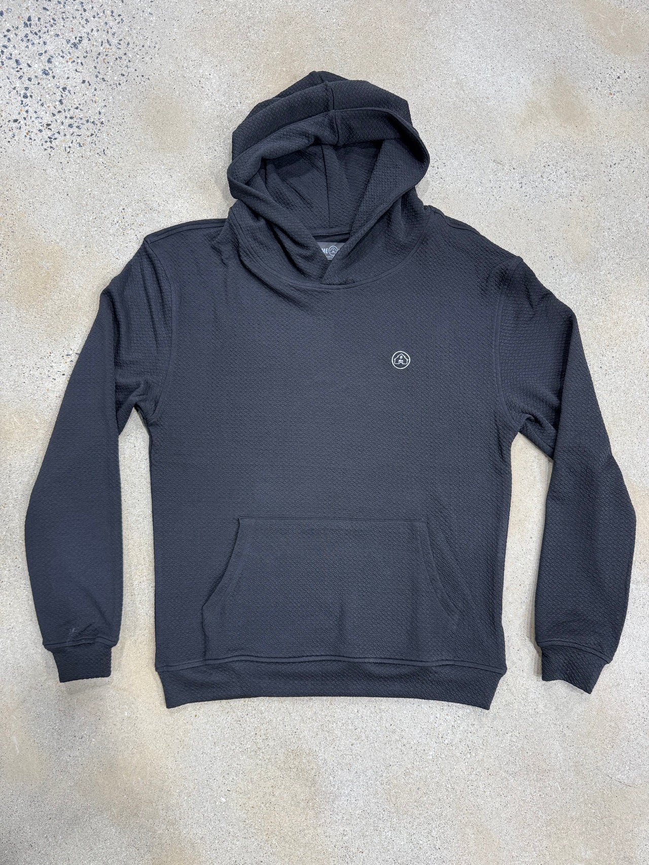 Home Bound Waffle Textured Lightweight Hoodie – Black
