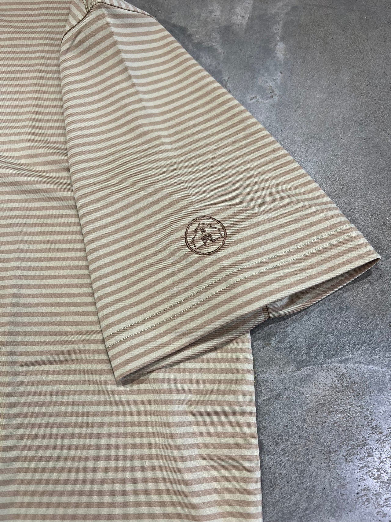 Home Bound Apparel Striped Performance Polo - Loden/Natural