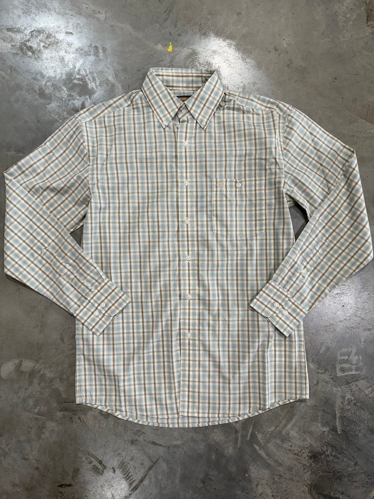 Wrangler Tan & Turquoise Check Button Down