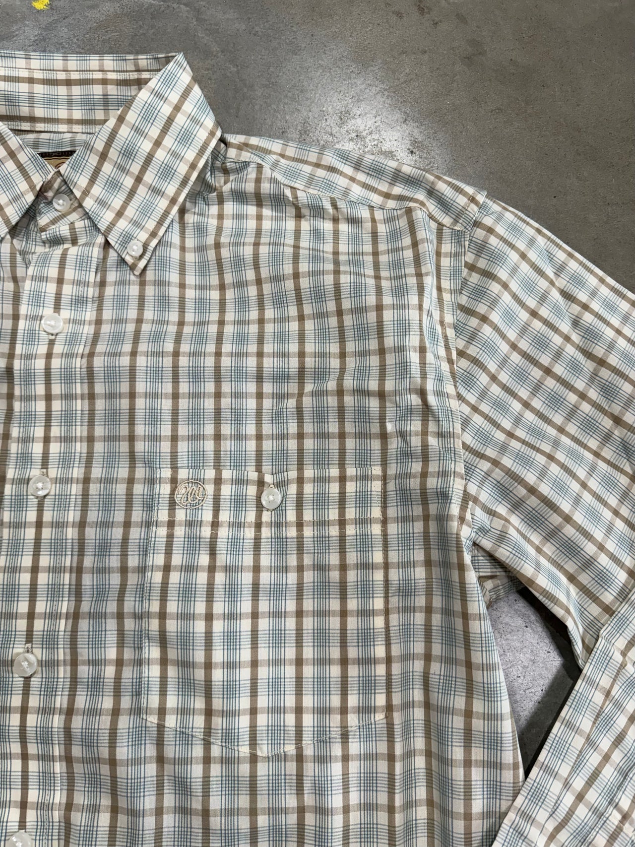 Wrangler Tan & Turquoise Check Button Down