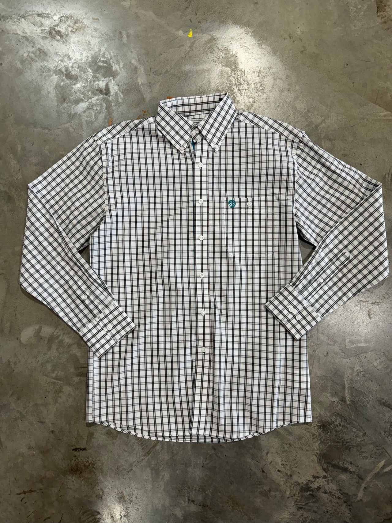 George Strait Brown & Turquoise Check Button Down