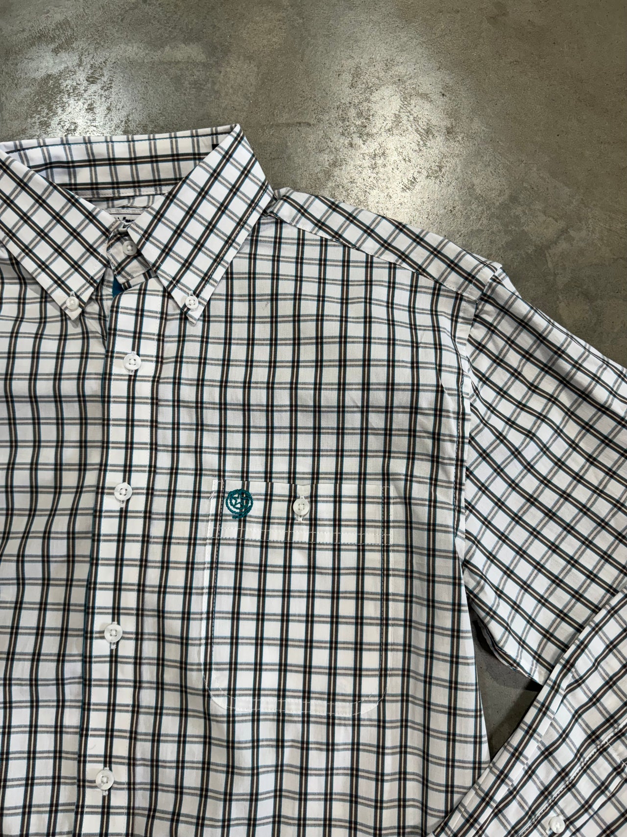 George Strait Brown & Turquoise Check Button Down