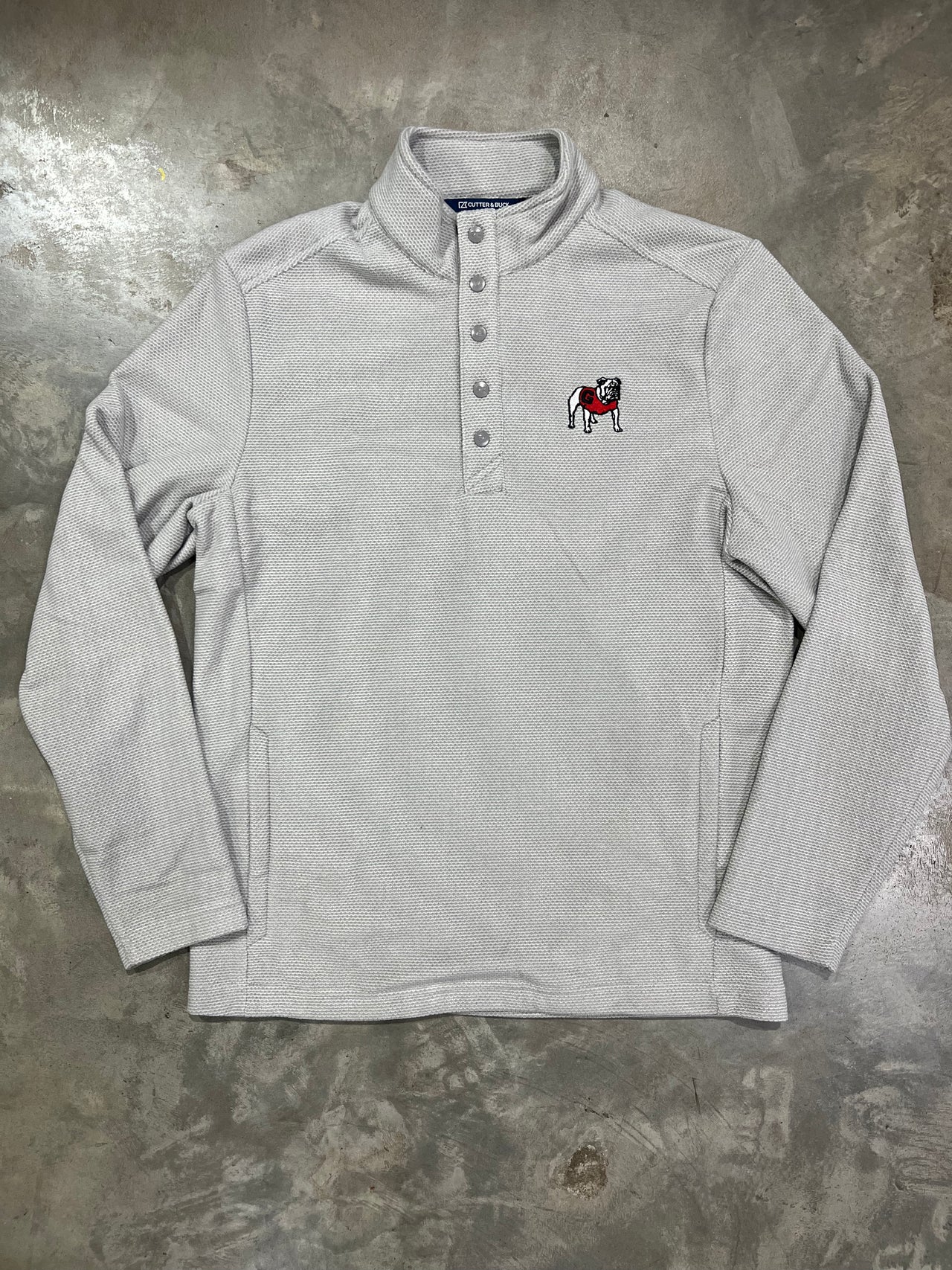 UGA Standing Dog Hunts Point Epic Comfort Textured Fleece Recycled Mens Snap Pullover - Light Grey