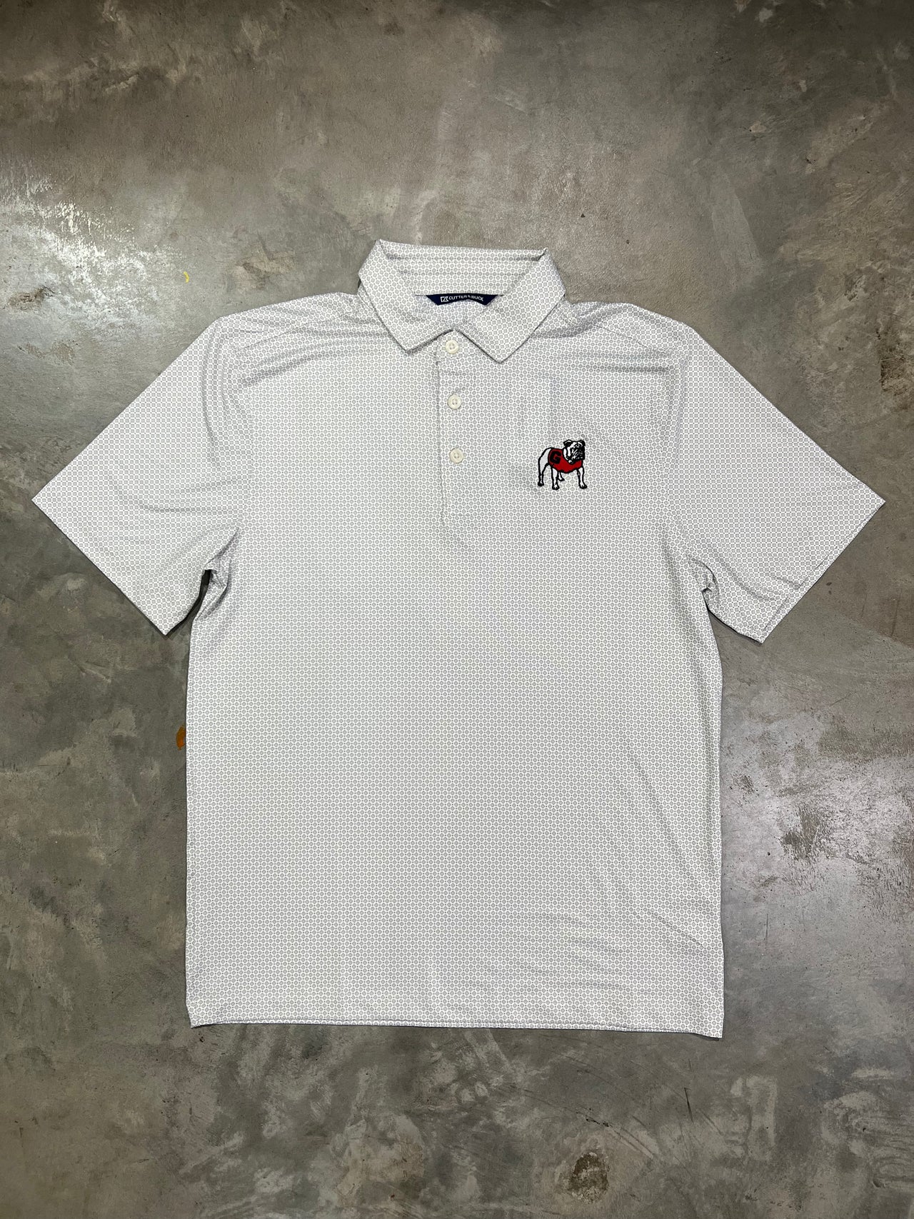 UGA Standing Dog Cutter & Buck Pike Eco Diamond Dot Print Recycled Polo - White
