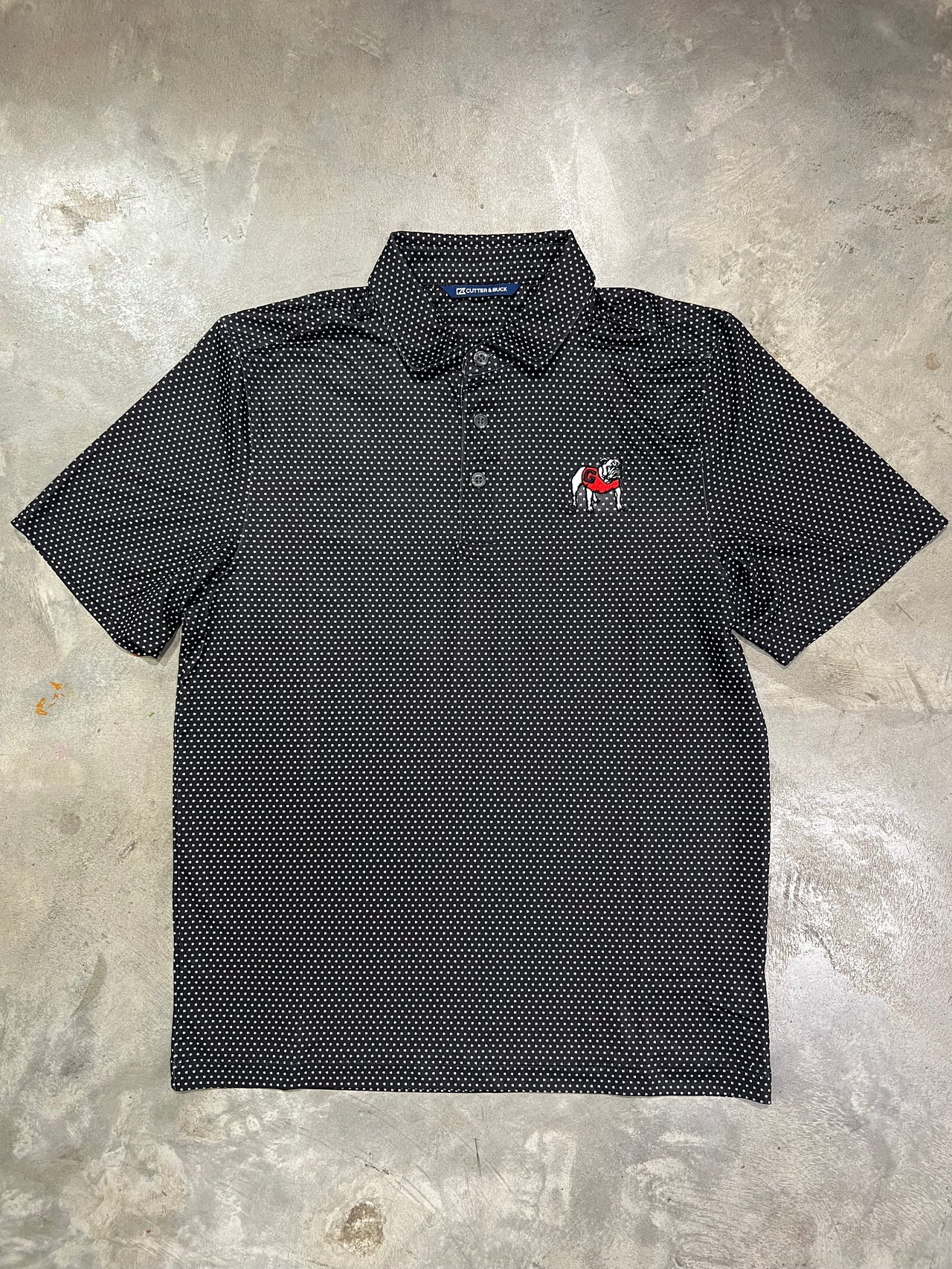 UGA Standing Dog Cutter & Buck Pike Eco Shadow Check Print Recycled Polo - Black