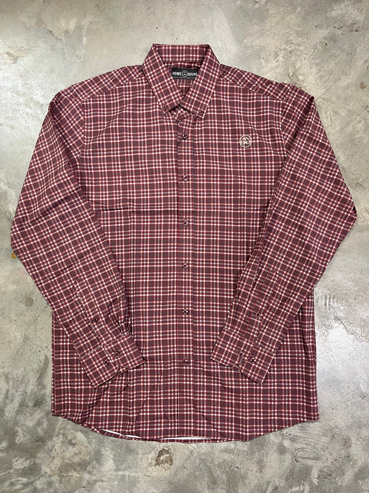 Home Bound Performance Long Sleeve Button Down Dress Shirt - Red Checkered