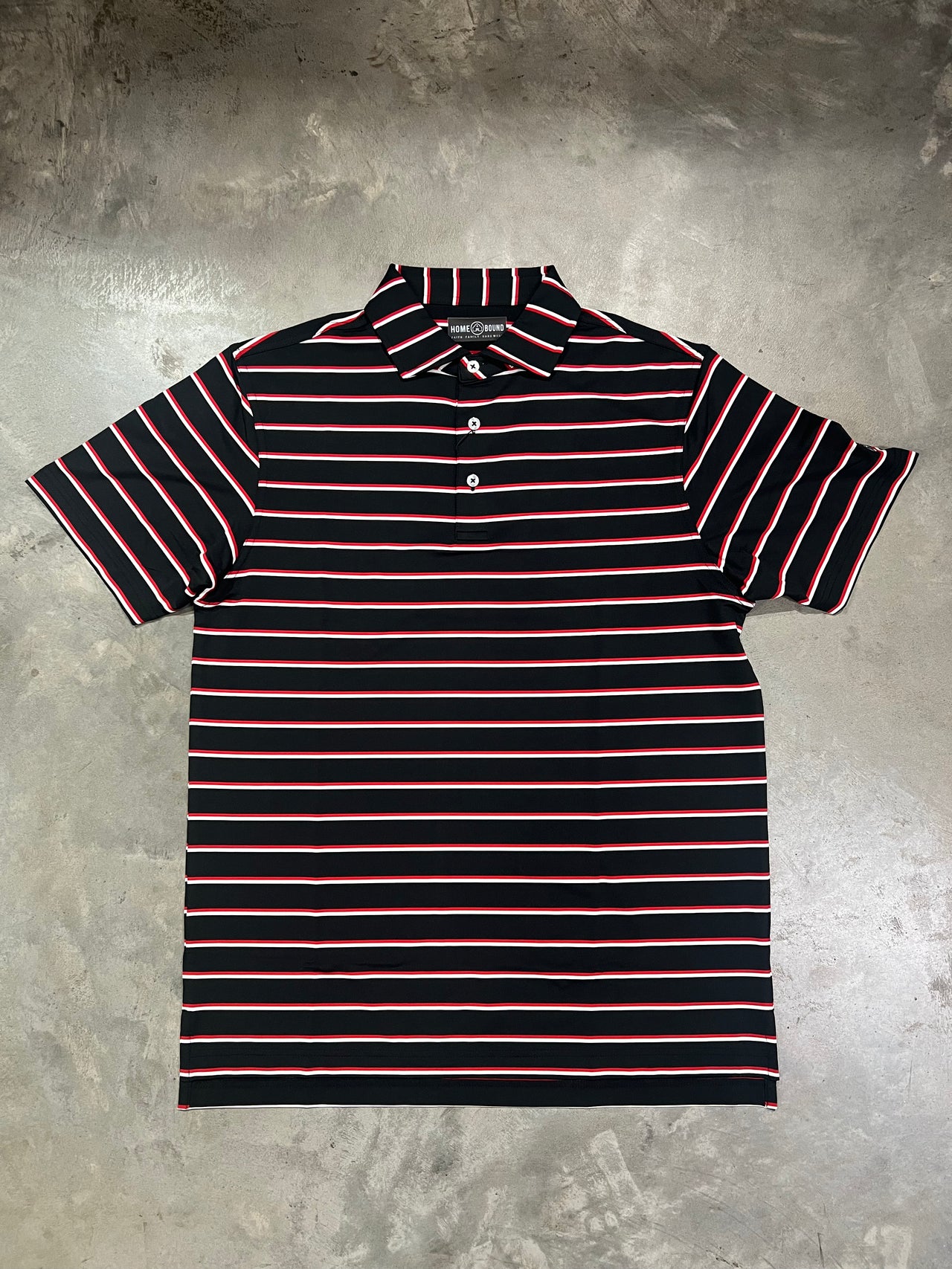 Home Bound Striped Performance Polo - Black/Red/White